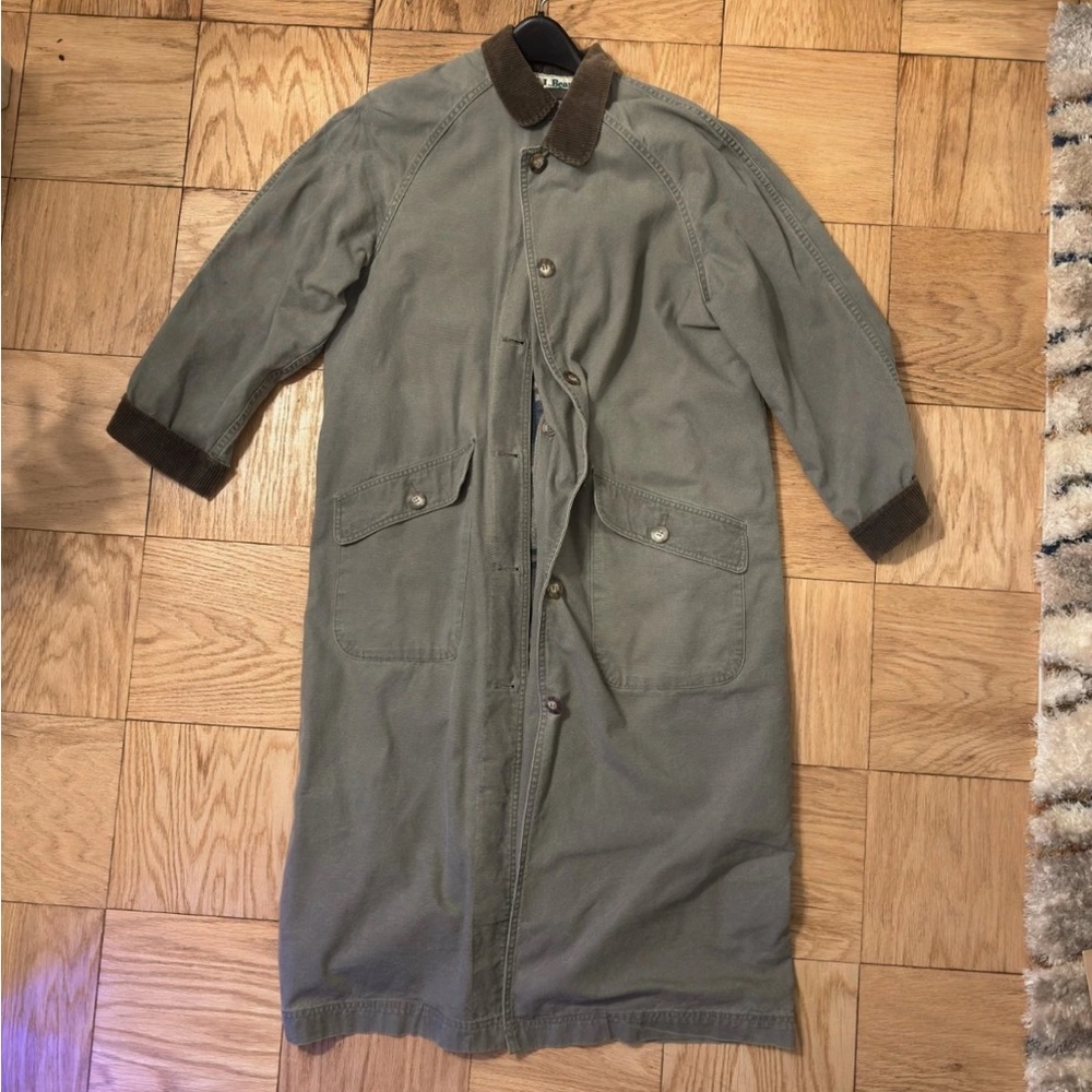 L.L. Bean Olive Trench Coat with Brown Accents